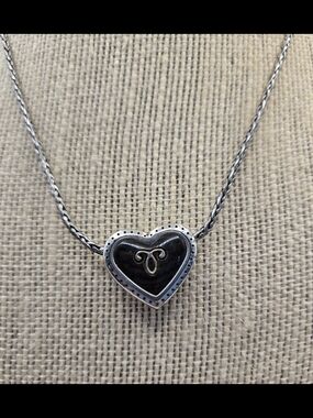 Brighton Vicenza Reversible Heart Necklace Black Inlay Silver Accent Classic